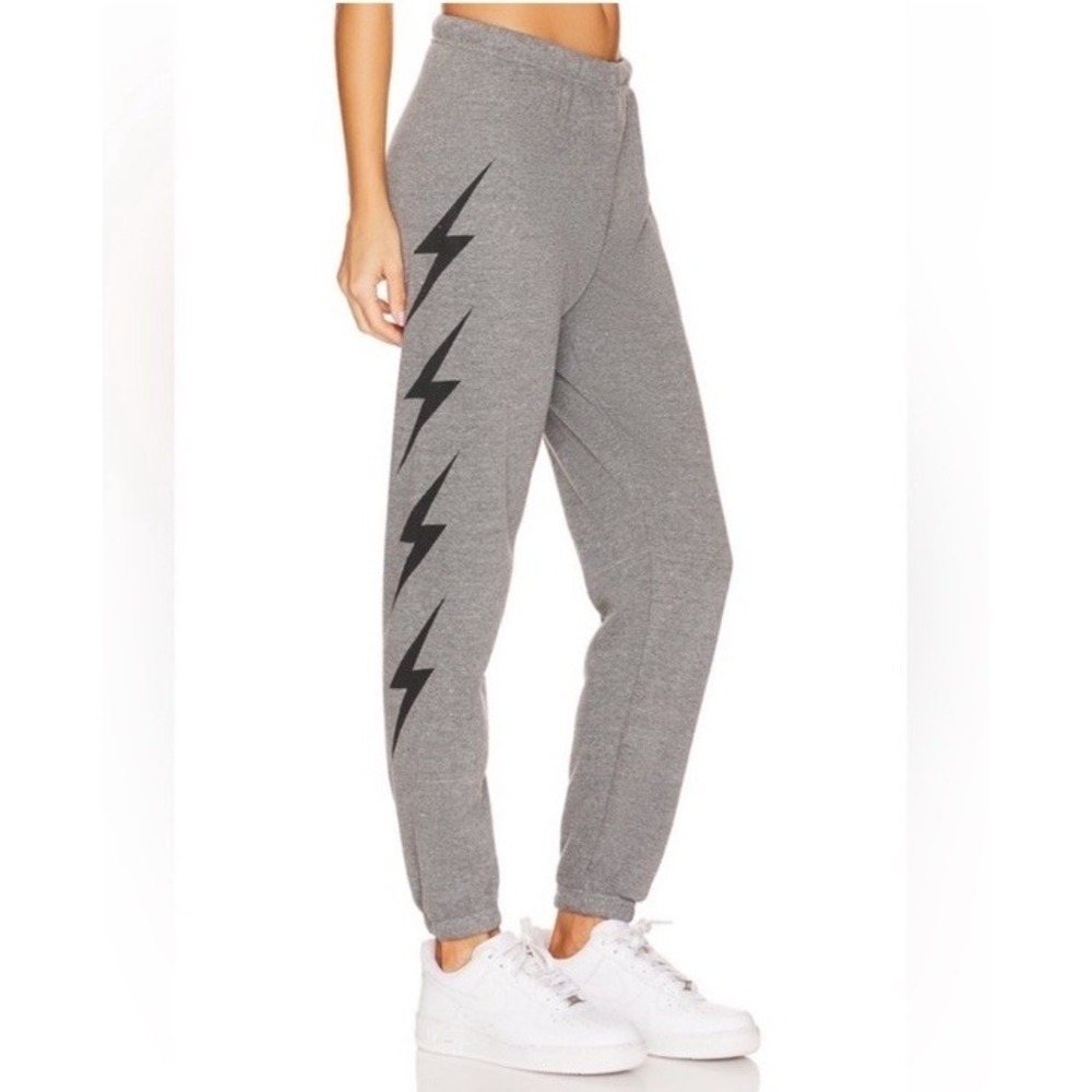 Aviator Nation Women's Sweatpants 4 Bolt Black Grey Pull On Tapered RARE Small